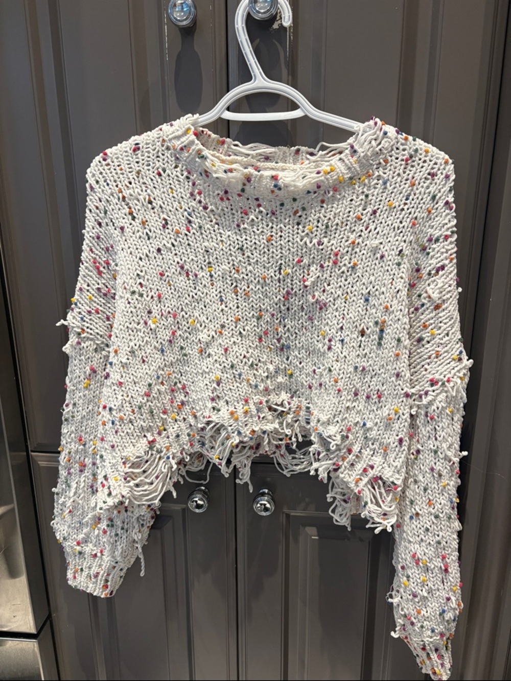 Wild Honey Ivory Cropped Knit Sweater with Colorful Dots